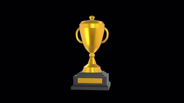 3D Golden Trophy Icon Rotating on a Transparent Background. Seamless Loop. 4K