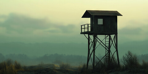 A solitary guard tower, watchful over a desolate landscape.