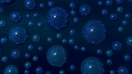 Dark background made of soft areas, 3d spheres, lights, reflections and lens effects
