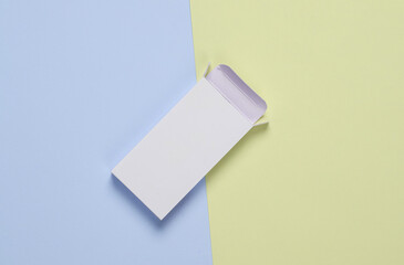 Top view white box mockup on pastel background. Template for design. Top view