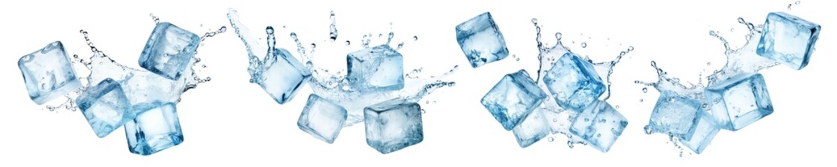 Set of flying melting ice cubes, cut out