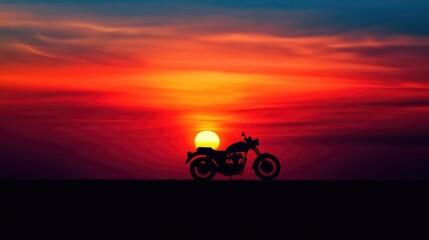 Obraz premium A silhouette of a motorcycle against a vibrant sunset, capturing the essence of freedom and exploration that comes with riding, perfect for evoking emotion