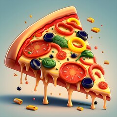Pizza slice flying isolated in white background