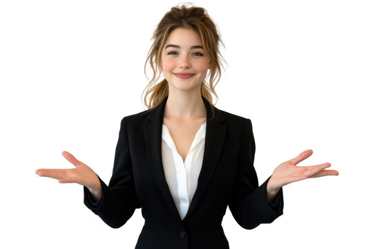 recommend clip art: Professional woman welcoming with confidence and charm.