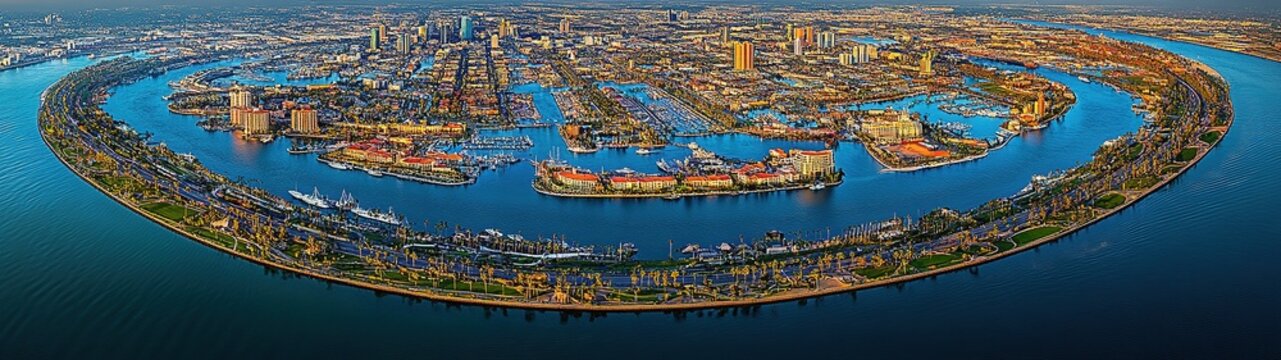 Detailed Vibrant Map of Long Beach, California Showcasing Landmarks and Neighborhoods in Color