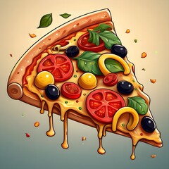 Pizza slice flying isolated in white background