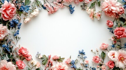 A blank space in an artistic display with flowers around.