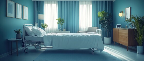 Serene Hospital Room Bathed in Natural Light with Modern Design and Calm, Inviting Atmosphere