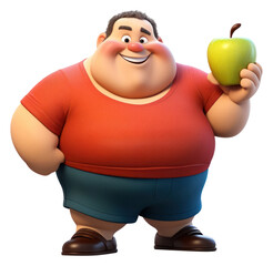 PNG Chubby man cartoon apple food.