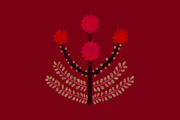 Floral abstract with beautiful flowers on red