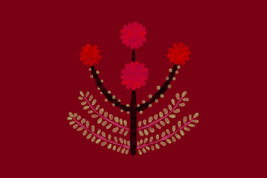 Floral abstract with beautiful flowers on red