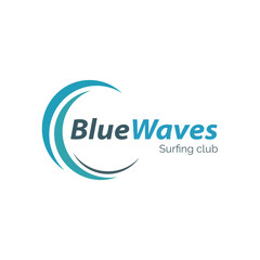 Dynamic surfing club logo design featuring bold waves and surf elements
