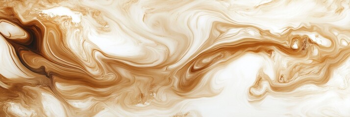 Rich coffee mixes with creamy hues, forming an intricate marbled pattern that captivates the eye with its fluid motion and warm tones. Generative AI
