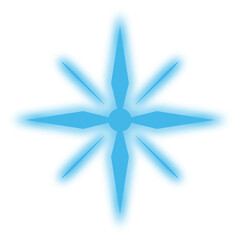 Glowing blue multi-pointed decorative star. Modern, trendy decoration.