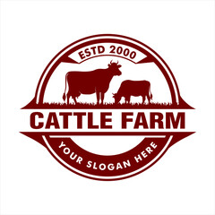 Vintage Cattle angus Ranch farm premium logo silhouette emblem label badge template design vector illustration