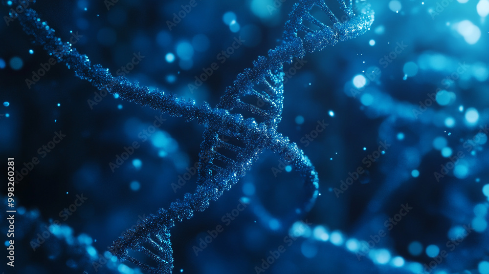 Aufkleber exploring the intricate structure of dna under blue illumination in a scientific laboratory setting