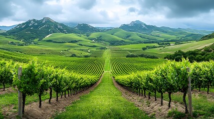 Naklejka premium A scenic vineyard tour with tourists tasting wines, walking through grapevines, and enjoying the rustic charm of a countryside winery, relaxing getaway