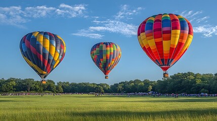 Naklejka premium A hot air balloon festival with colorful balloons taking off, a crowd of tourists watching the spectacle, capturing the excitement of unique travel experiences