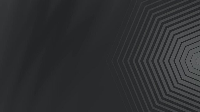 Dark Grey concentric hexagons shrinking towards the center, creating a tunnel like effect with depth illusion. Monochromatic tones enhance the 3D visual perception.