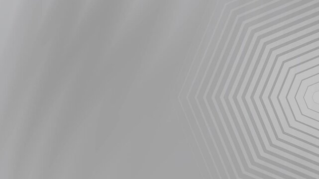 Grey concentric hexagons shrinking towards the center, creating a tunnel like effect with depth illusion. Monochromatic tones enhance the 3D visual perception.