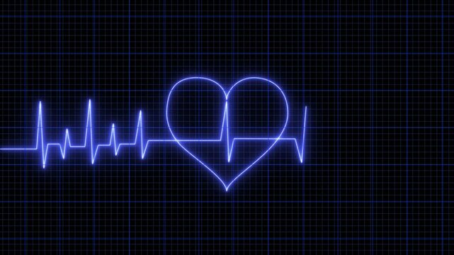 Abstract Heart Shape Abstract Glowing Neon Heart Beat Single Loop Animation. Heart Heartbeat Loop Motion Animation. Medical Background ECG EKG Neon Heartbeat Pules Moving Bg