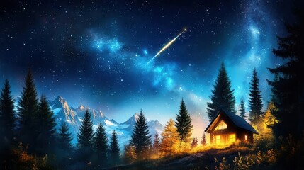 Naklejka premium Night sky with a meteor shower, perfect for adventure and exploration-themed advertisements.