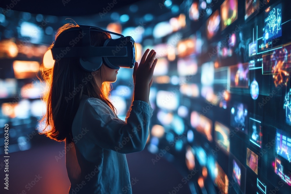 Poster a child explores virtual reality, interacting with digital content in an immersive environment.