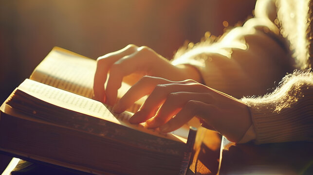 Hand on Book Doing Braille Reading, World Braile Day, 4 January, Generative Ai