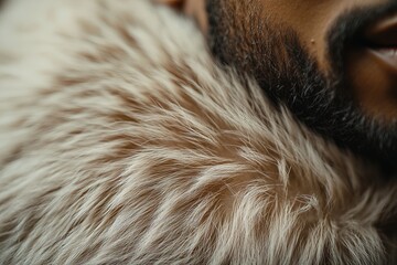 Close-up of a Luxurious Fur Collar Worn by a Person, Showcasing Detailed Textures and Natural Colors in a Stylish Setting