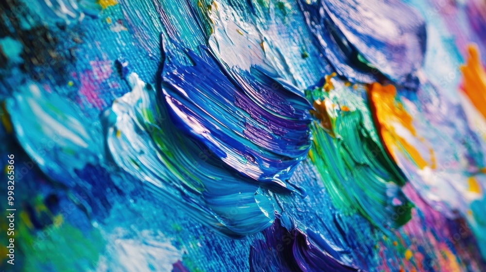 Poster bright splashes of color adorn a palette, surrounded by paintbrushes and expressive strokes on the c