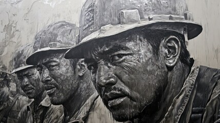 Fototapeta premium Close-up Portrait of a Coal Miner Wearing a Hard Hat