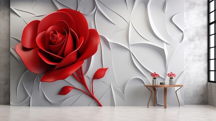 3d mural wallpaper featuring elegant red rose floral painting on a light gray background – modern floral décor for chic interior spaces and stylish home design.


