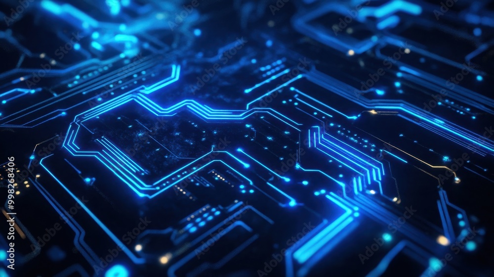 Aufkleber blue glowing circuit board lines in a modern tech layout, illuminating the design with a futuristic 