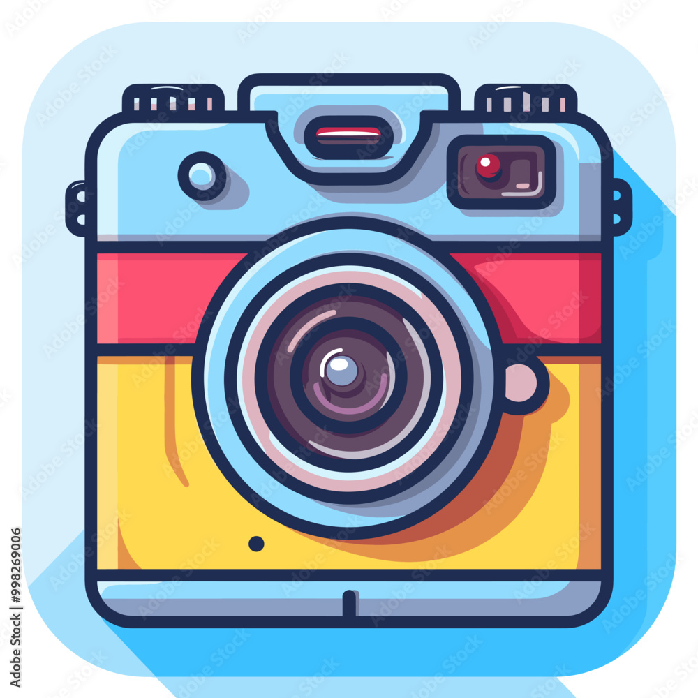 Poster camera icon in flat style. camera vector illustration on white background.