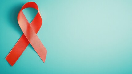 Red Awareness Ribbon on Blue Background