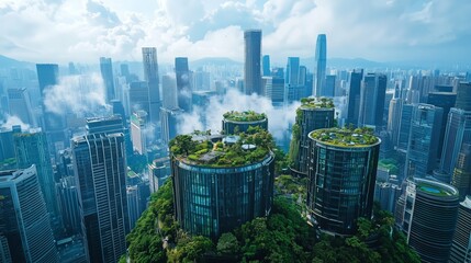 Obraz premium Minimalist City Skyline with Green Roofs