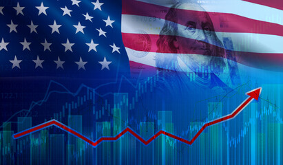 Growth of the US economy on financial graph. Graph of recovery of the United States economy