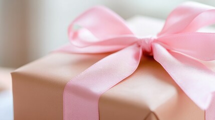 Elegant Gift Box with Pink Ribbon Close-Up