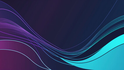 Obraz premium An abstract background with layered wavy lines in varying thicknesses, creating depth and motion in dark purple, navy blue, and bright cyan