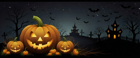 halloween background with pumpkin and bats