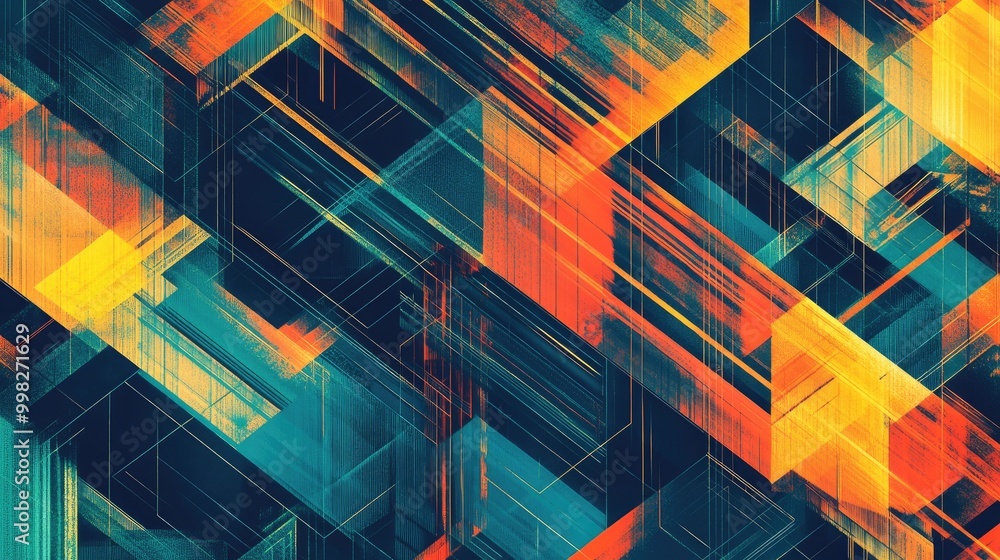 Fototapete an intricate geometric abstract pattern with sharp angles and lines in contrasting colors, adding de