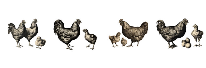 Fototapeta premium set of chicken sketch drawing