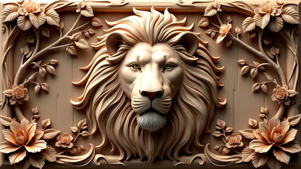 Beautiful lions 3d relief wallpaper. Mural wallpaper. Wall art. AI generated.