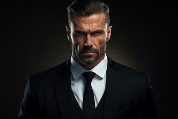 Generative AI illustration of secret agent spy person classic spy movie stylish action clothes scene