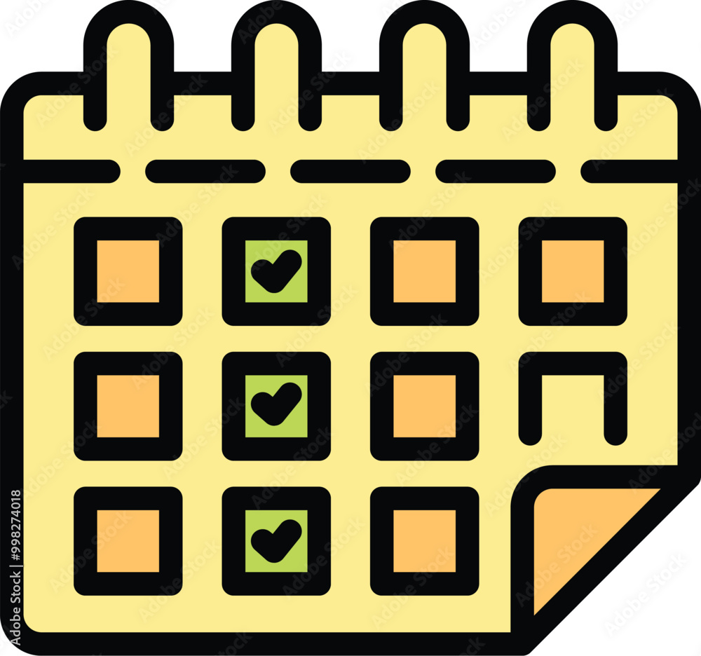 Poster yellow calendar is showing the days passing by with check marks on it, indicating completed tasks or