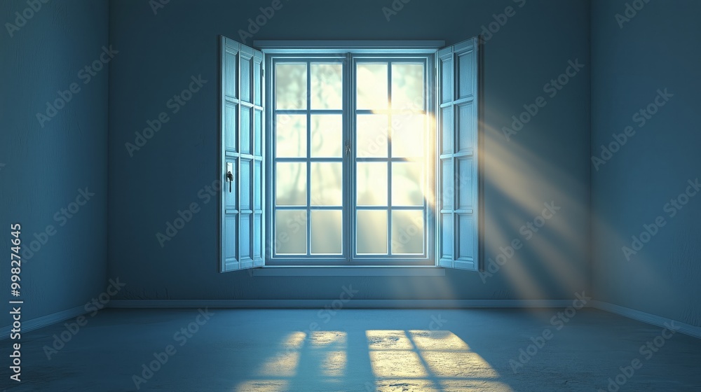 Poster minimalist open window with sunlight streaming in