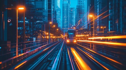Naklejka premium Night Cityscape with Light Trails and Urban Vibe