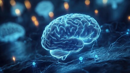 Dopamine detox concept illustrated by a glowing human brain highlighting blue shining dopamine receptors Abstract scientific visualization