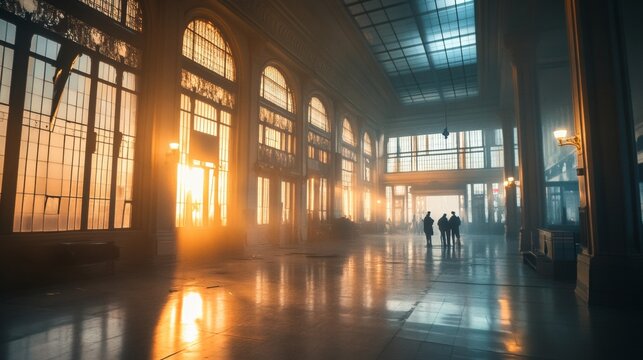 Spooky Halloween gathering inside an abandoned train station broken windows