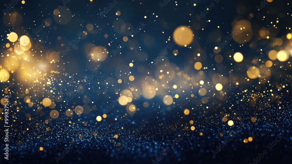 Aufkleber abstract background featuring dark blue and gold particles with a shimmering effect bokeh of golden 